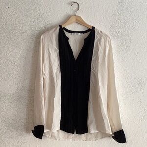 ANNE FONTAINE Women’s Silk Black and White Button-Up tuxedo blouse size 40